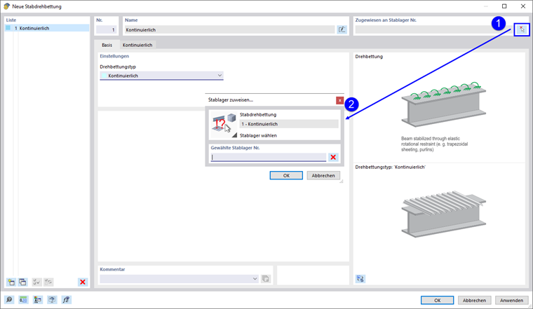 Dialog "Nové torzní uložení prutu", Přiřadit prutovou podporu