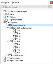 Výběr výsledků pro liniová uvolnění v navigátoru