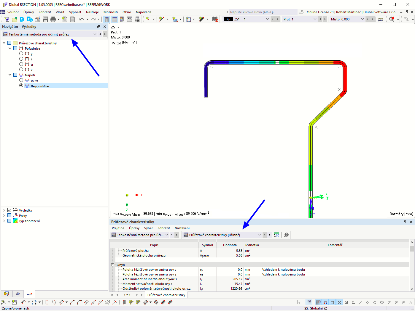 Průřezové charakteristiky a napětí účinného průřezu
