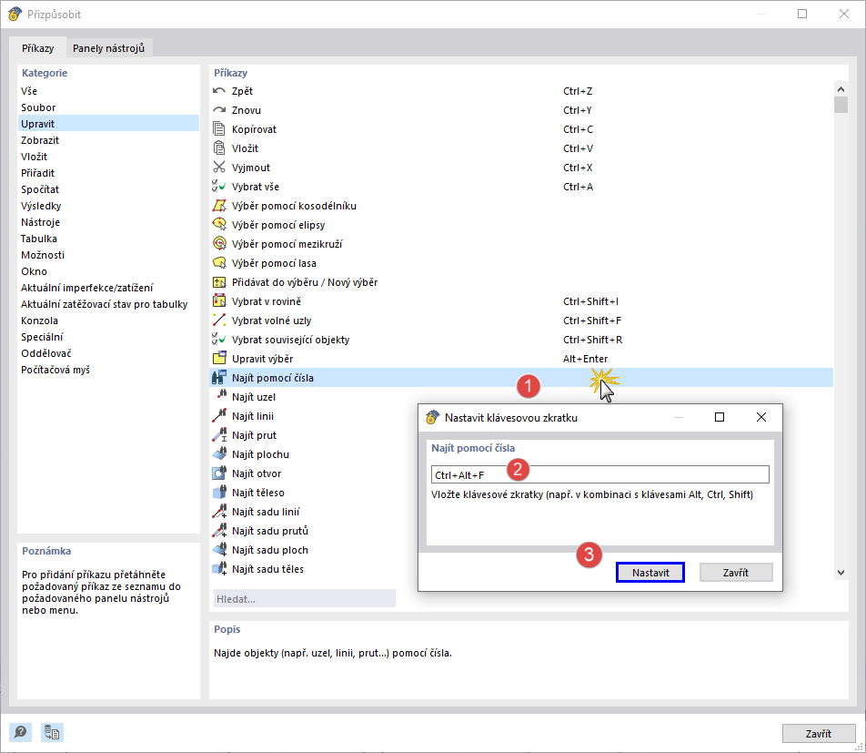 Přiřazení klávesových zkratek