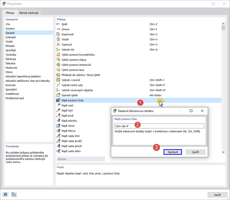 Přiřazení klávesových zkratek