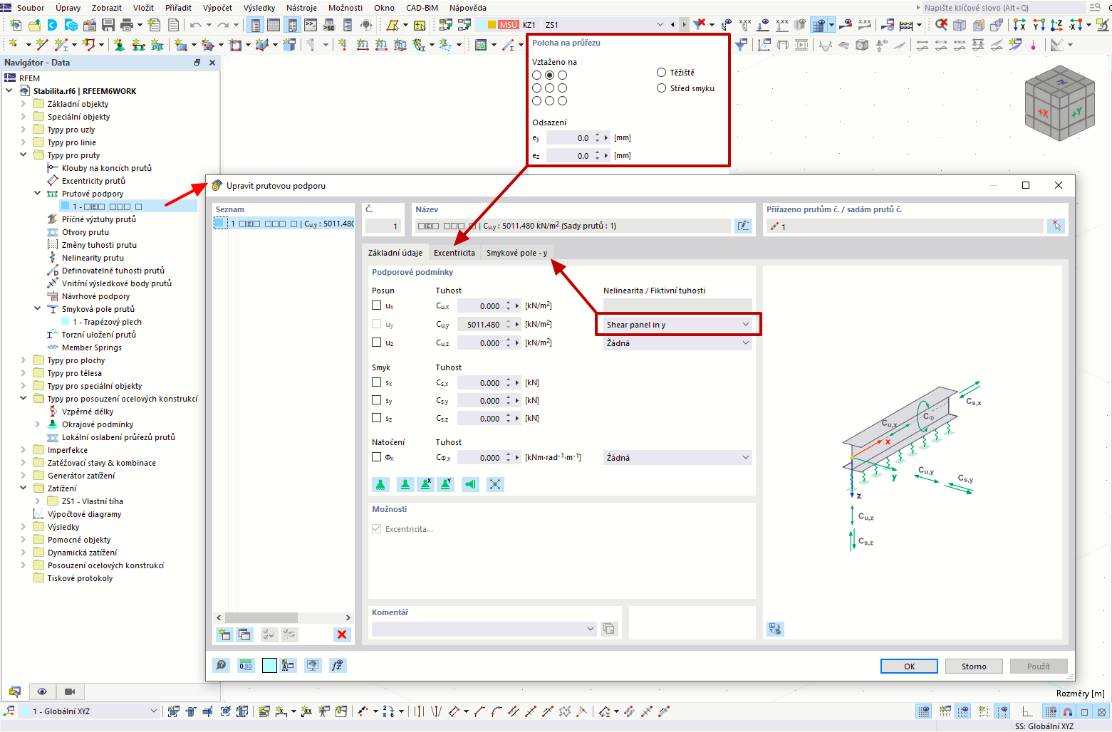 FAQ 005465 | V rámci addonu Posouzení ocelových konstrukcí jsem nastavil okrajové podmínky, tak aby byla pásnice I nosníku držena proti horizontálnímu posunu. Poté