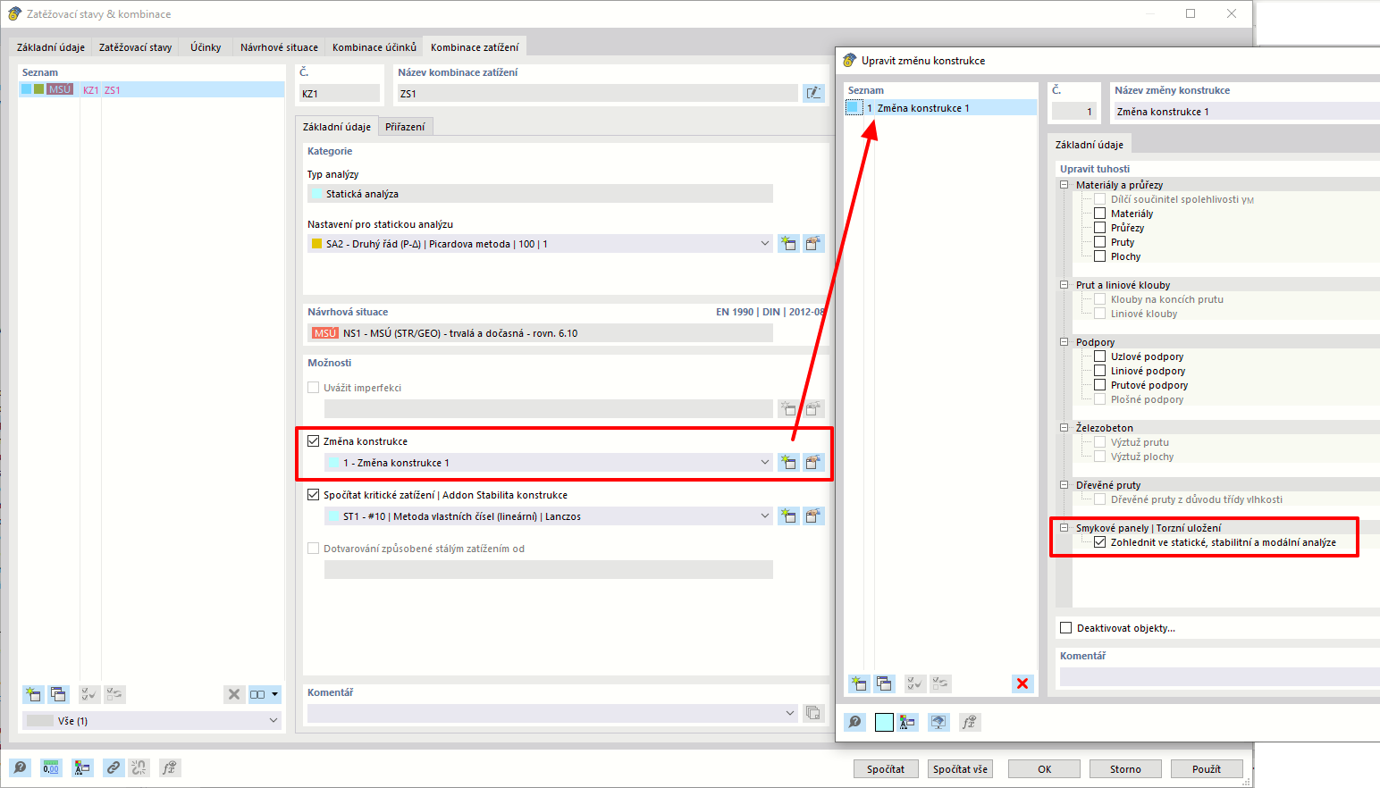 FAQ 005465 | V rámci addonu Posouzení ocelových konstrukcí jsem nastavil okrajové podmínky, tak aby byla pásnice I nosníku držena proti horizontálnímu posunu. Poté