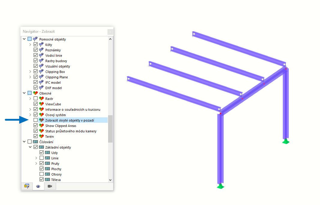 Viditelnost bez zobrazení neaktivních objektů