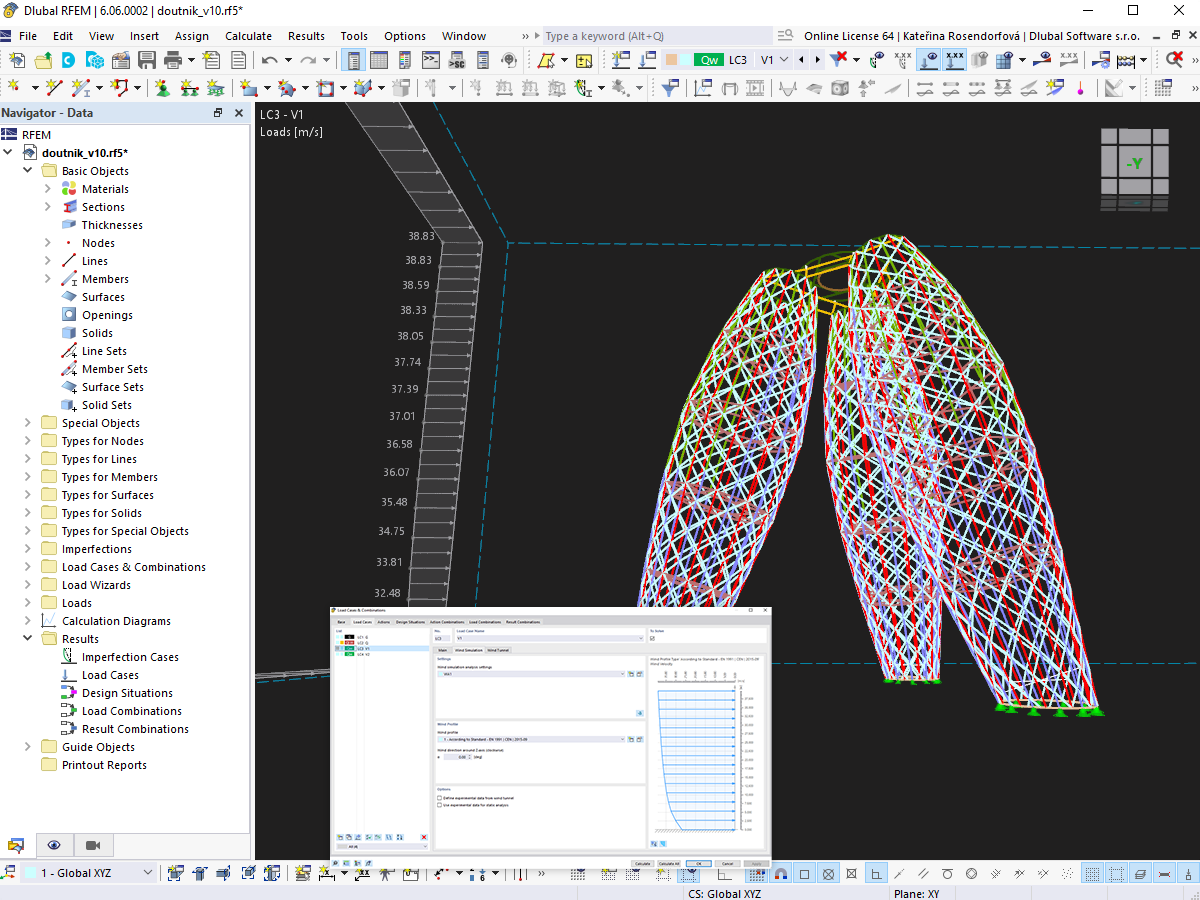 Věžová konstrukce s generováním zatížení větrem v programu RFEM 6