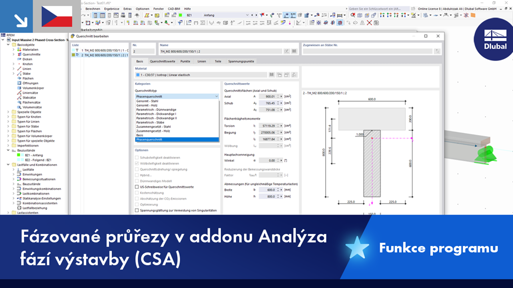 Fázové průřezy ve stavu výstavby_ANALYZOVANÉ POMOCÍ ADDONU Dlubal