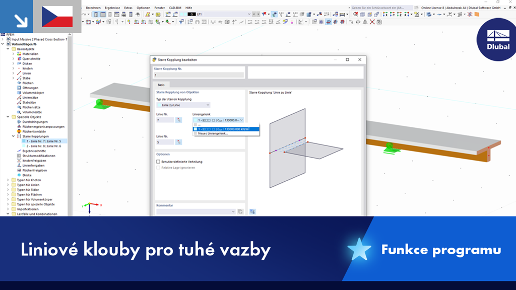 Zobrazení liniových kloubů použité k rigidnímu propojení součástí