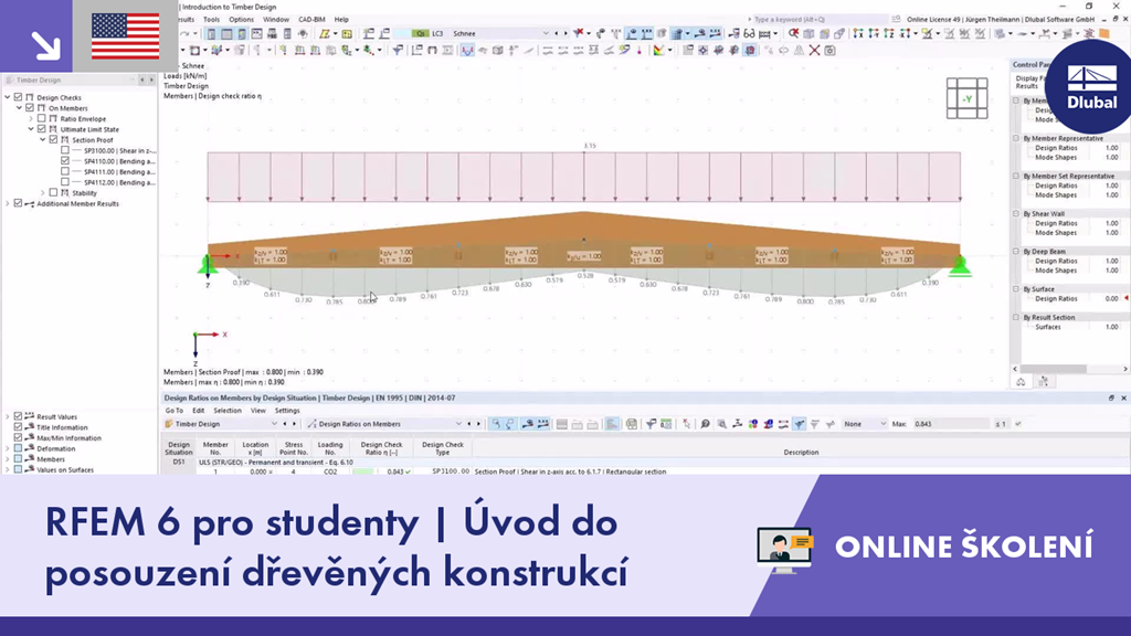 RFEM 6 pro studenty | Úvod do posouzení dřevěných konstrukcí