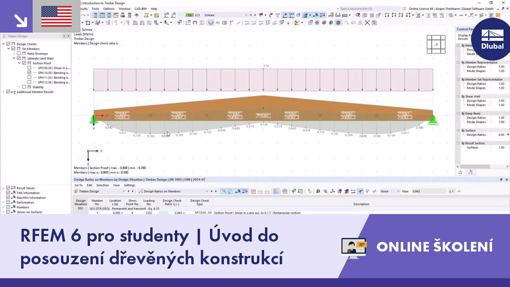RFEM 6 pro studenty | Úvod do posouzení dřevěných konstrukcí