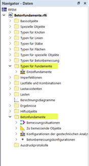 Kategorie pro betonové základy v navigátoru