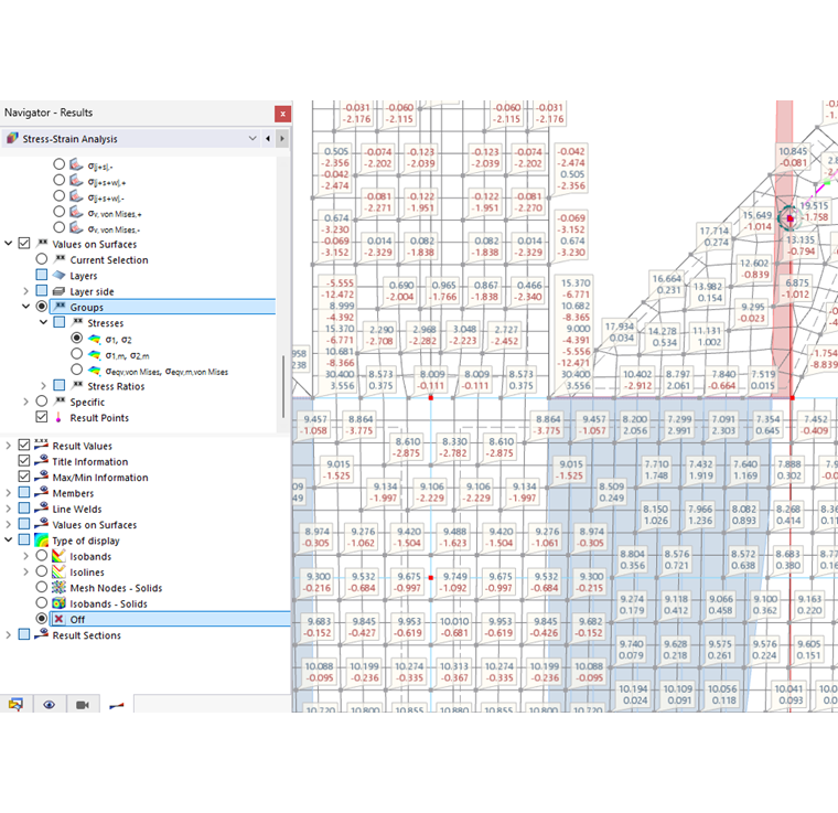 Zobrazit hodnoty hlavních napětí σ1 a σ2