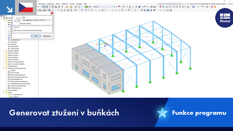 Funkce 'Generovat ztužení v buňkách' umožňuje organizaci a strukturování buněk. Jsou viditelné specifické uspořádání buněk a detaily spojení.