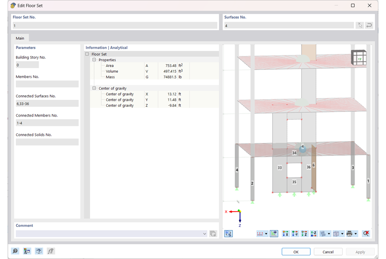 Sada stropních desek patra s přidruženými objekty