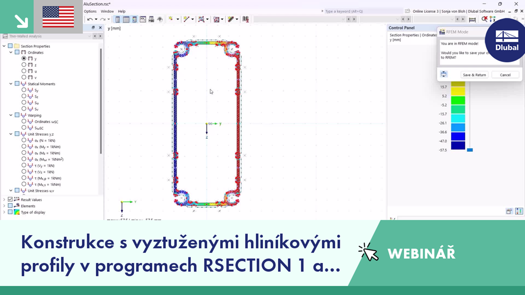 Ilustrace posouzení hliníkových profilů v programech RSECTION 1 a RFEM 6 použitých v inženýrském webináři