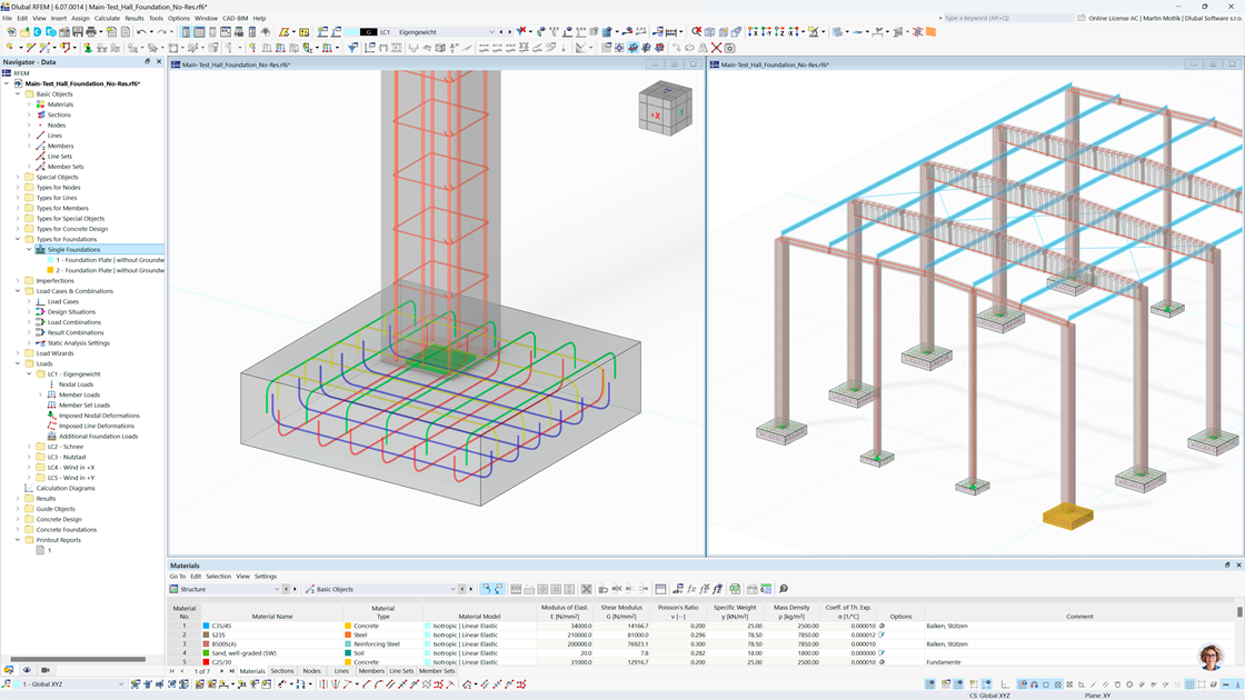 Obrázek betonové haly s robustními železobetonovými základy v kontextu stavby.