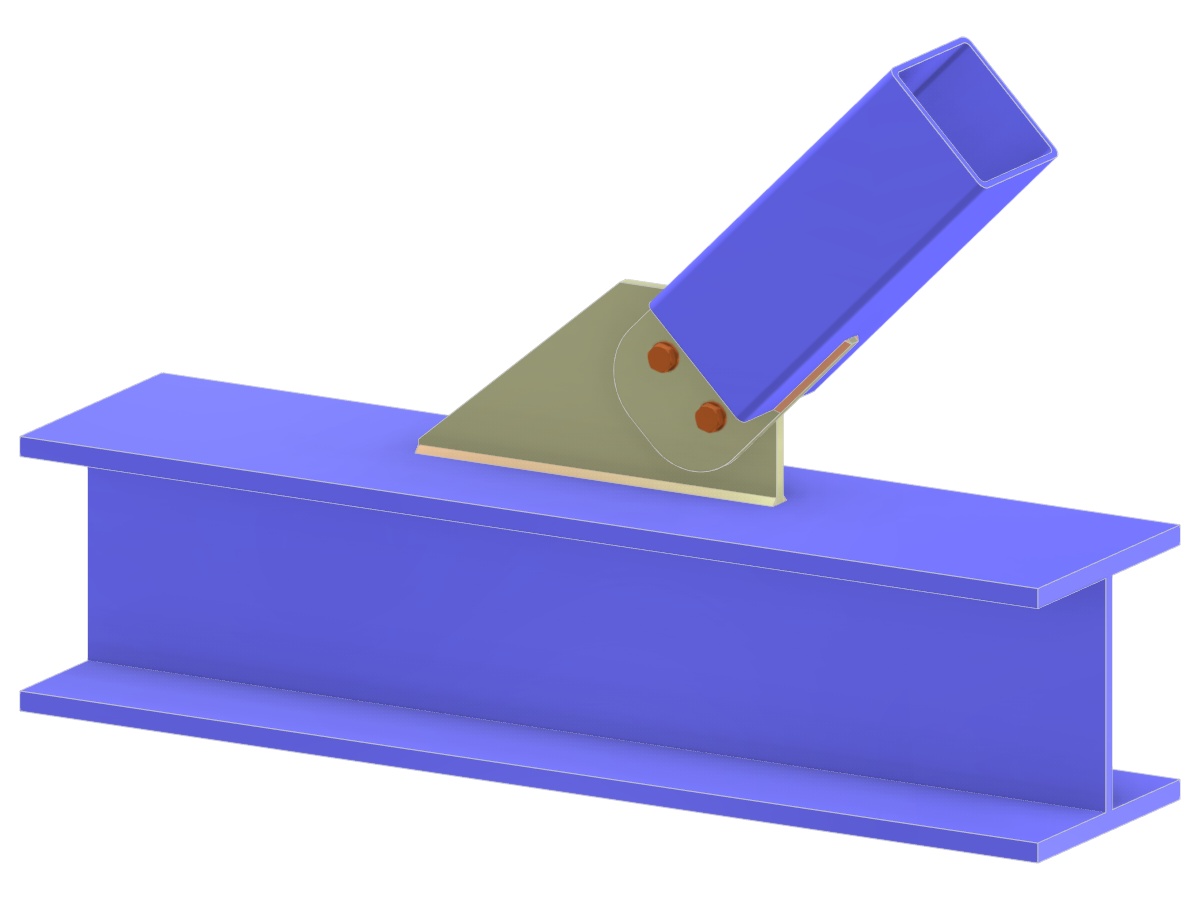 Model 005217 | Příhradový spoj Y | Připojení diagonály k pasu pomocí přípojného plechu a připojovacího plechu