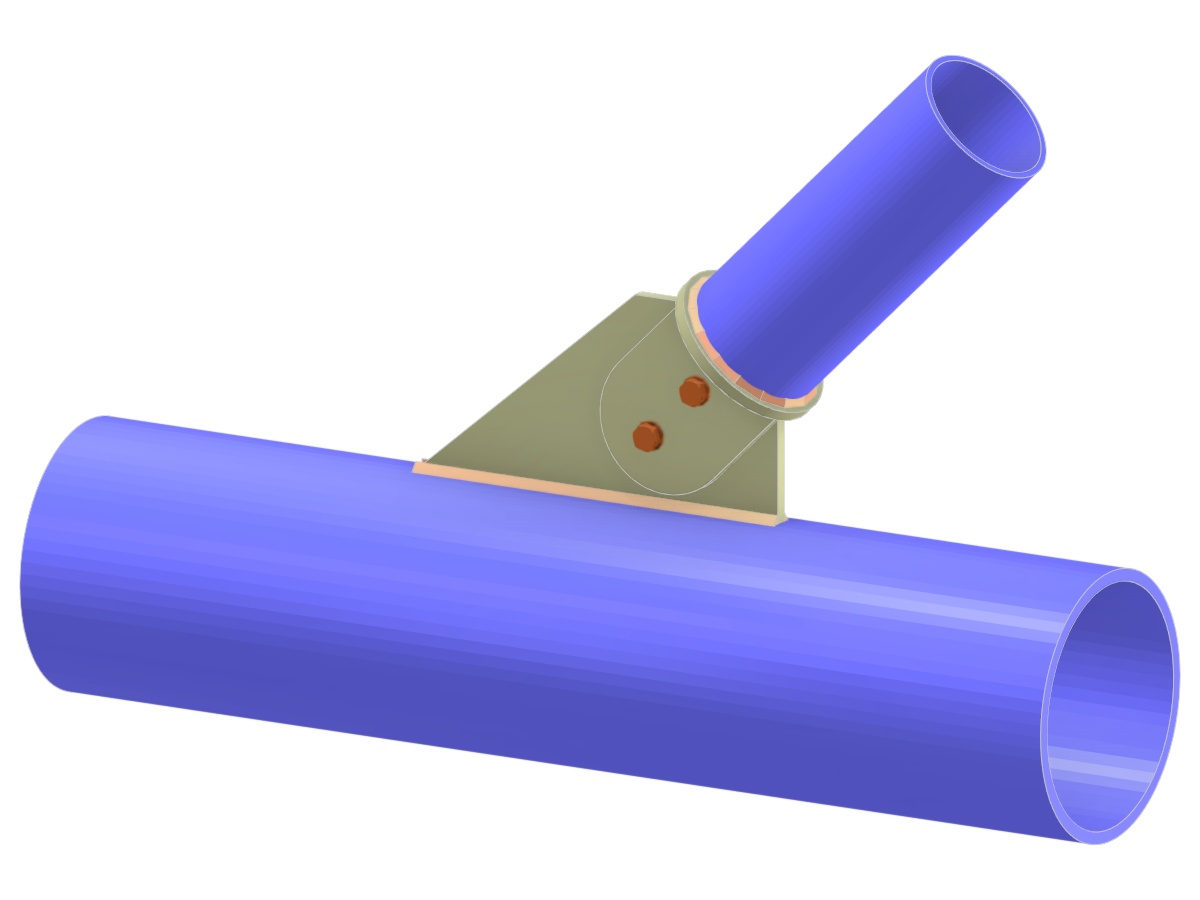 Model 005221 | Příhradový nosník - Spoj tvaru Y | Spoj diagonály s pásem pomocí přípojného plechu, připojovacího plechu a čelní desky