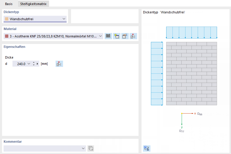Definování tloušťky pomocí vlastností stěny bez smyku