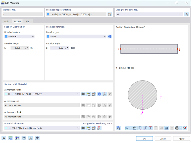 Definování vlastností průřezu piloty