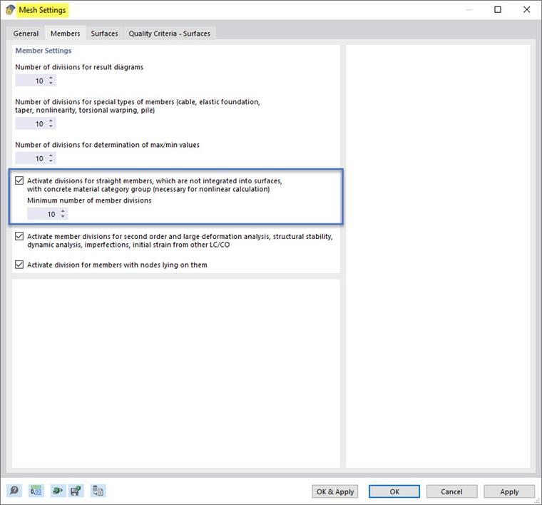 Ovládání sítě pro nelineární analýzu železobetonových prutů | Viditelná síť a nastavení