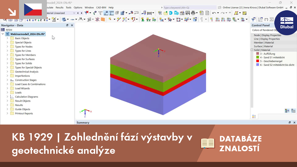 Ilustrace znázorňující fázový přístup k geotechnické analýze pro fáze výstavby