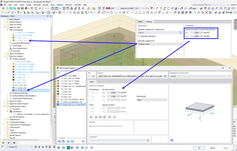 Nastavení 2D parametrů podloží s generovanými vlastnostmi podloží a masivu půdy