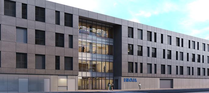 Rekonstrukce ústředí INAIL Ancona s udržitelným designem a moderními hydroterapeutickými prostory.