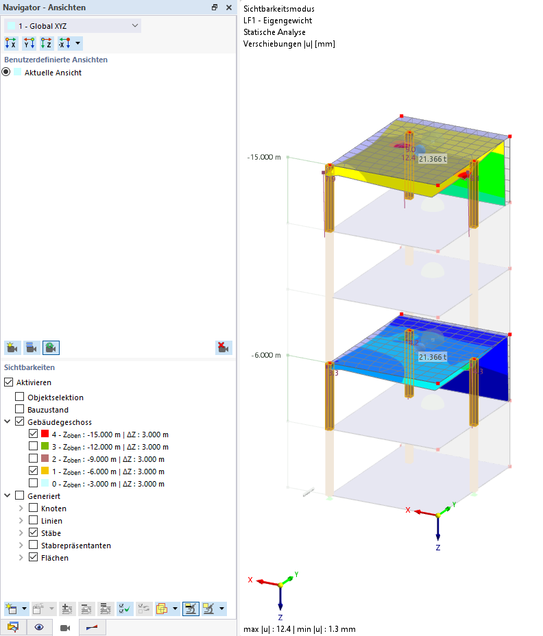 RFEM 6 | Navigátor pro ovládání viditelnosti v modelu budovy, ovládací panel pro výběr prvků zobrazení