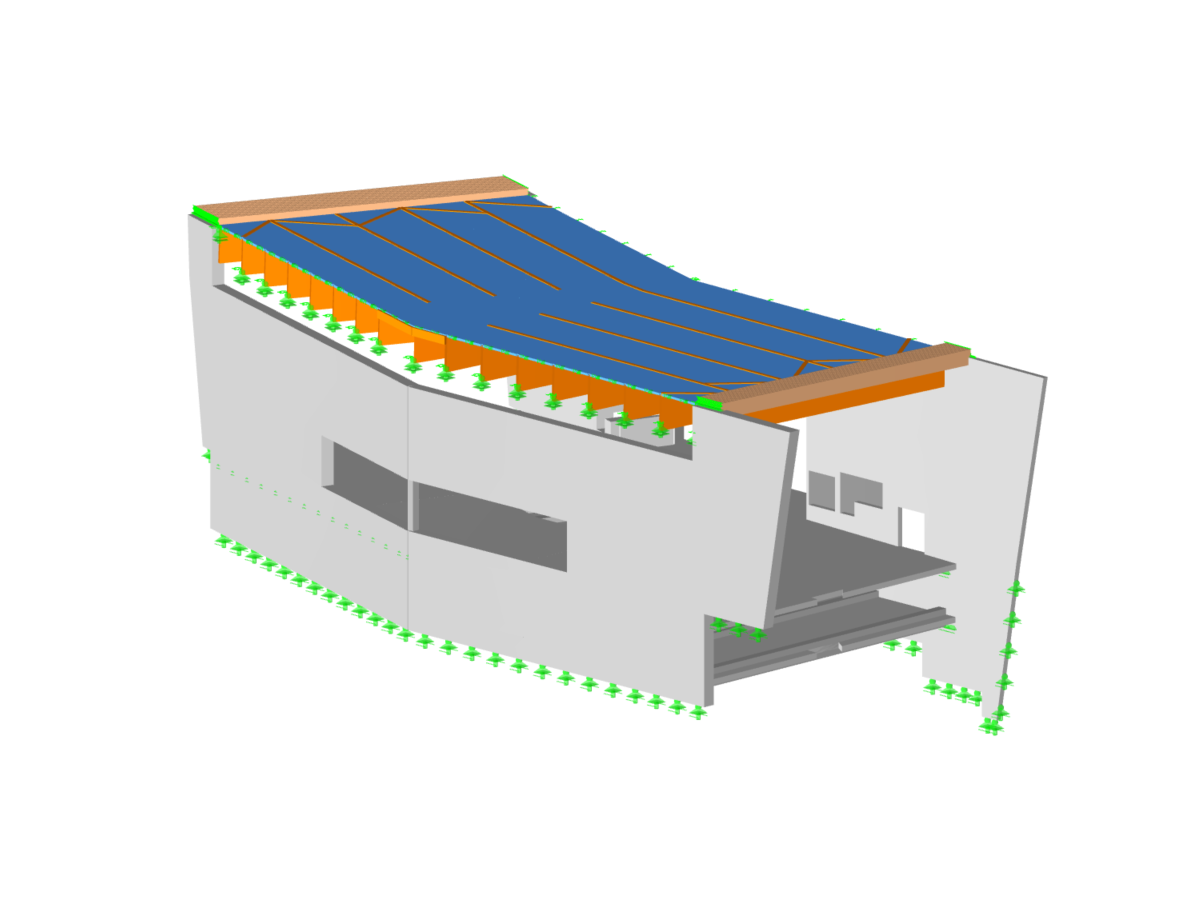 Model stanice lanovky dimenzované proti zatížení větrem a sněhem.