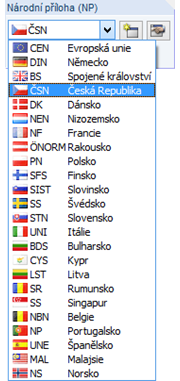 Obrázek znázorňuje různé národní přílohy pro přizpůsobení norem ve stavebních projektech.