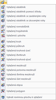 Ilustrace softwarového nástroje zobrazujícího tažení ploch ve stavební aplikaci.