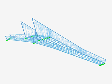RFEM model ocelové lávky pro pěší v Rosenburgu v Rakousku, znázornění detailů konstrukce a specifik návrhu.