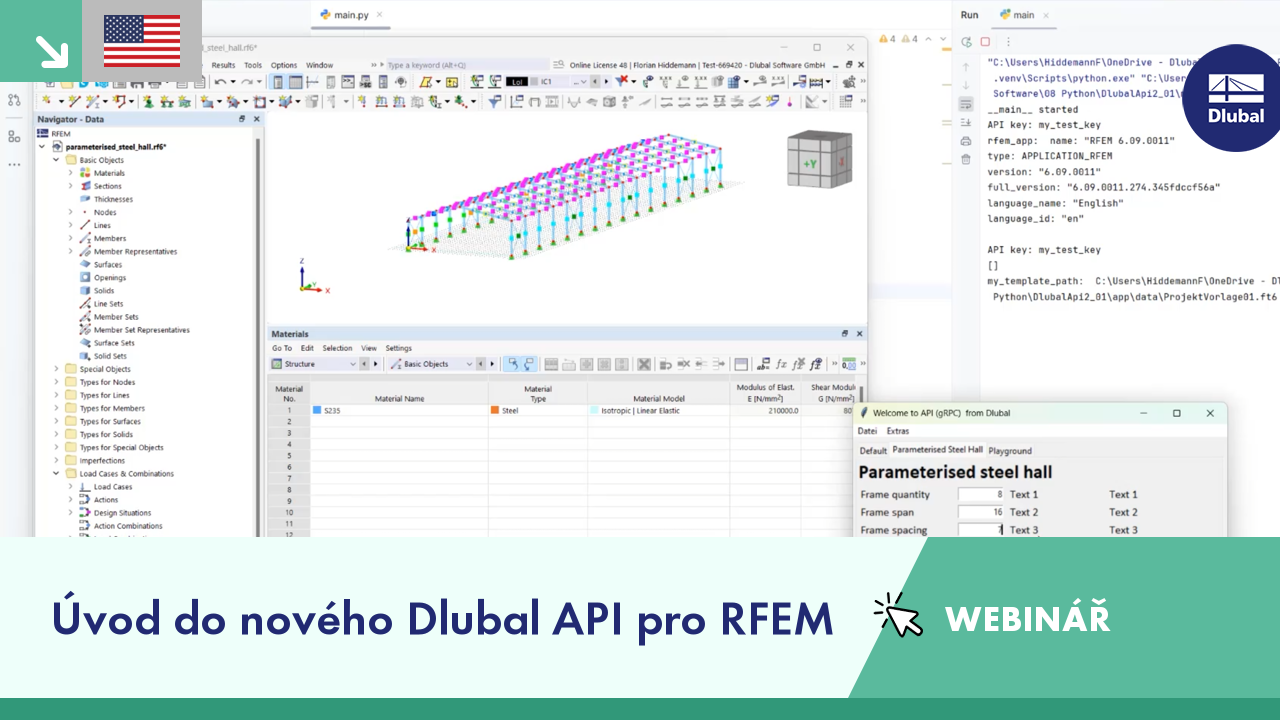 Webový seminář o používání nového rozhraní Dlubal API v programu RFEM ke zlepšení výpočetních procesů.