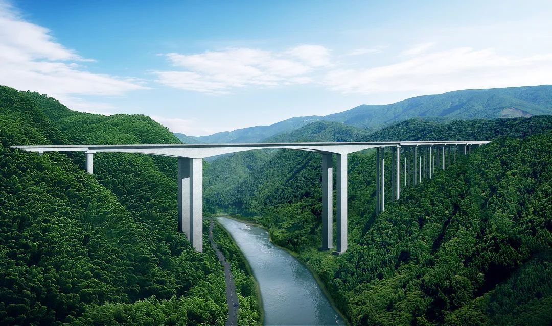 Most přes řeku Mabian na dálnici Le Xi v Číně, pohled zepředu