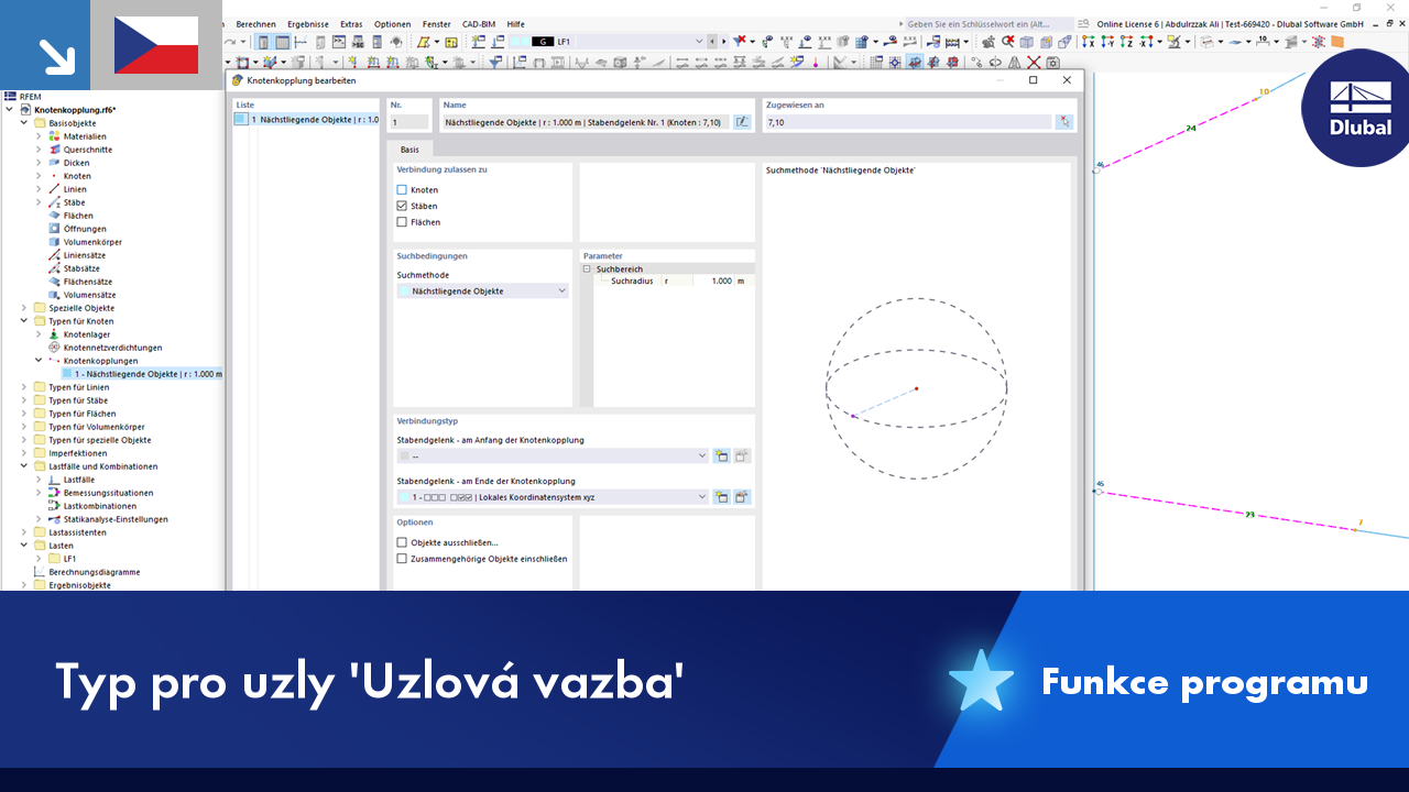 Vizualizace uzlové vazby v konstrukčním modelu.