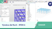 Snímek obrazovky zobrazující obsah webináře o výměně dat mezi programy Revit a RFEM 6 s vysvětlením technických detailů.