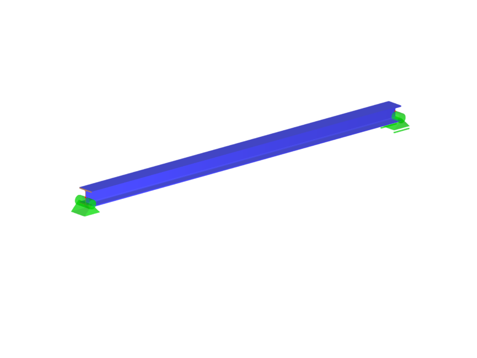 Statický model ocelového prostého nosníku v realistickém zobrazení.