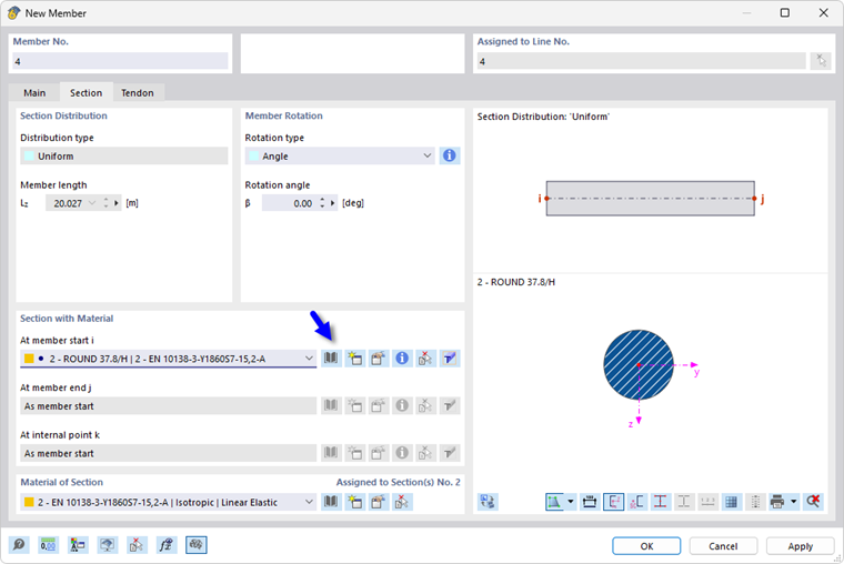 Nastavení průřezu předpínací oceli