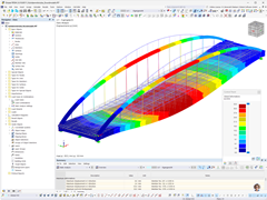 Most Kuhdamm ve Wustermarku, znázornění deformací na modelu v programu RFEM.