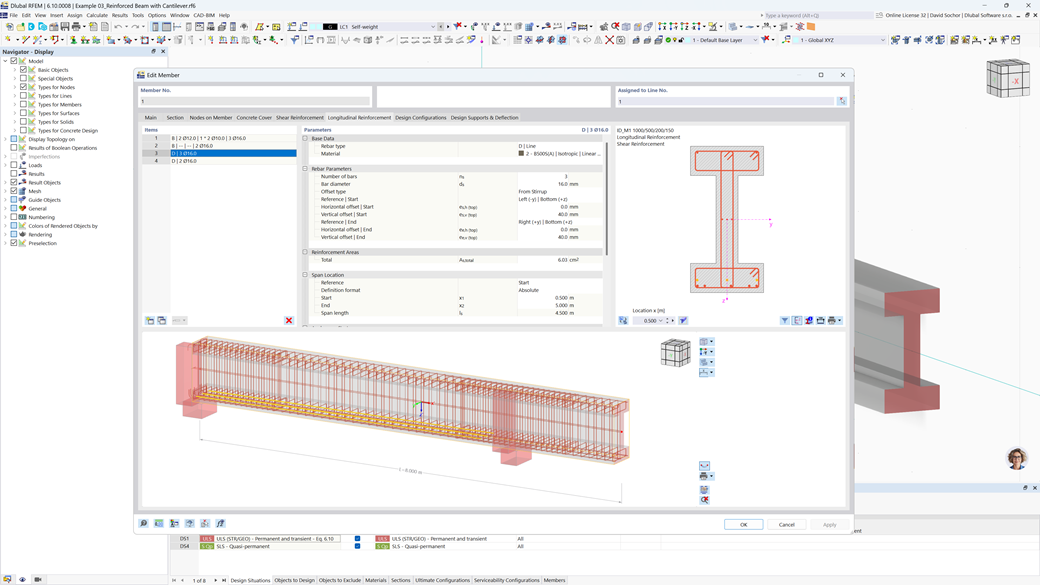 Grafické znázornění třmínků a podélných detailů výztuže pro betonové prvky v prostředí CAD.