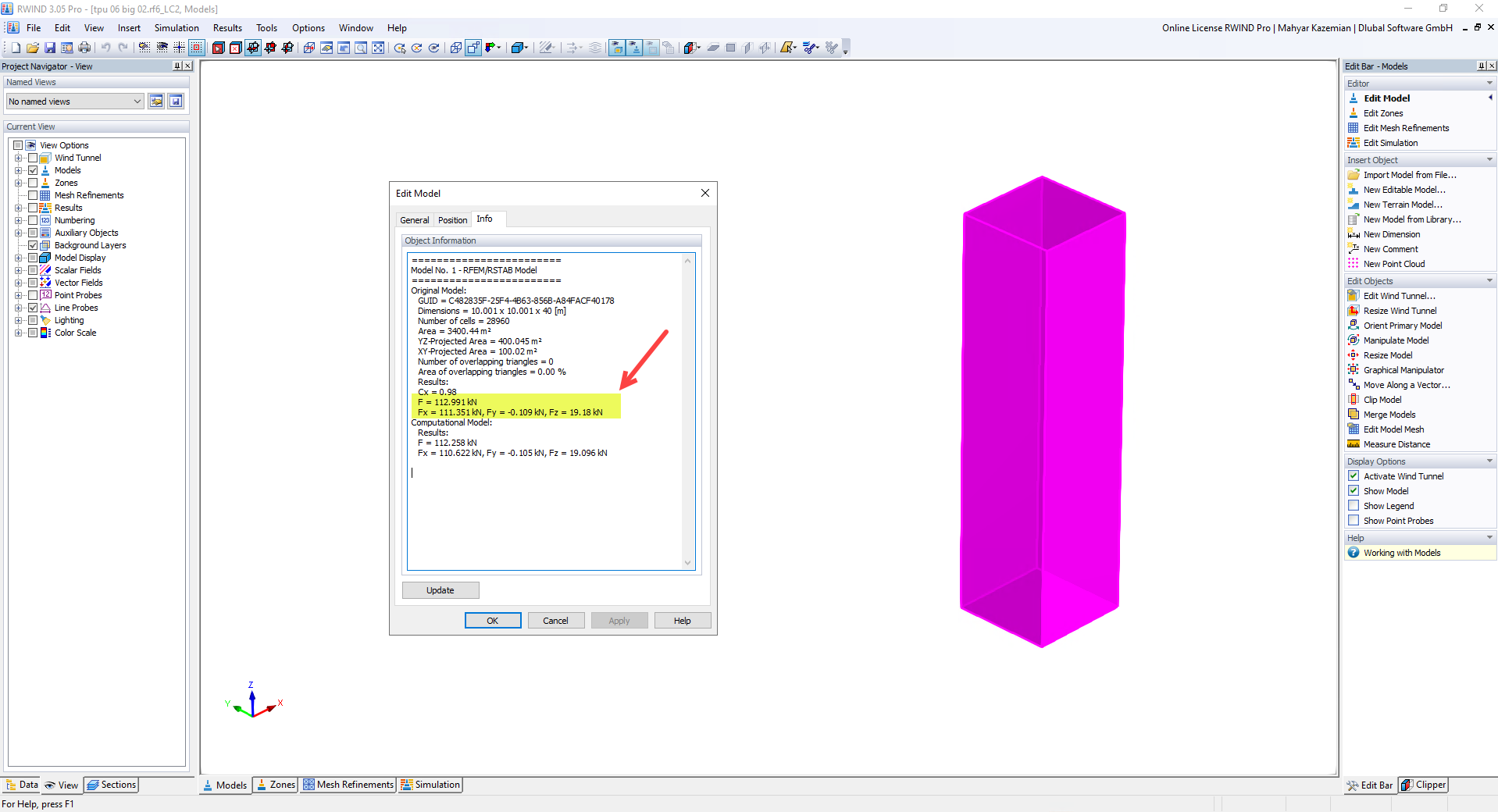 Podporové síly v programu RWIND