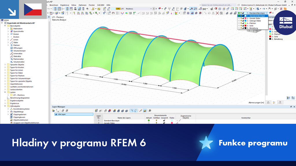 Zobrazení funkce Vrstvy v programu RFEM 6 pro efektivní úpravu komplexních modelů