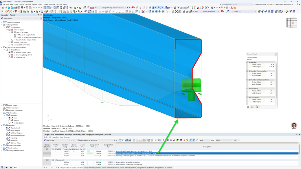 Stabilitní analýza sigma profilu tvářeného za studena podle EN 1993-1-3.