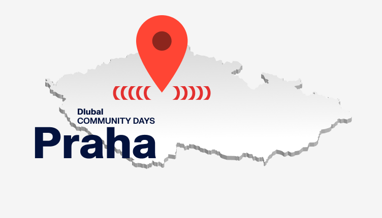 Mapa České republiky s vyznačenou polohou Prahy pro akci Dlubal Community Days 2025.