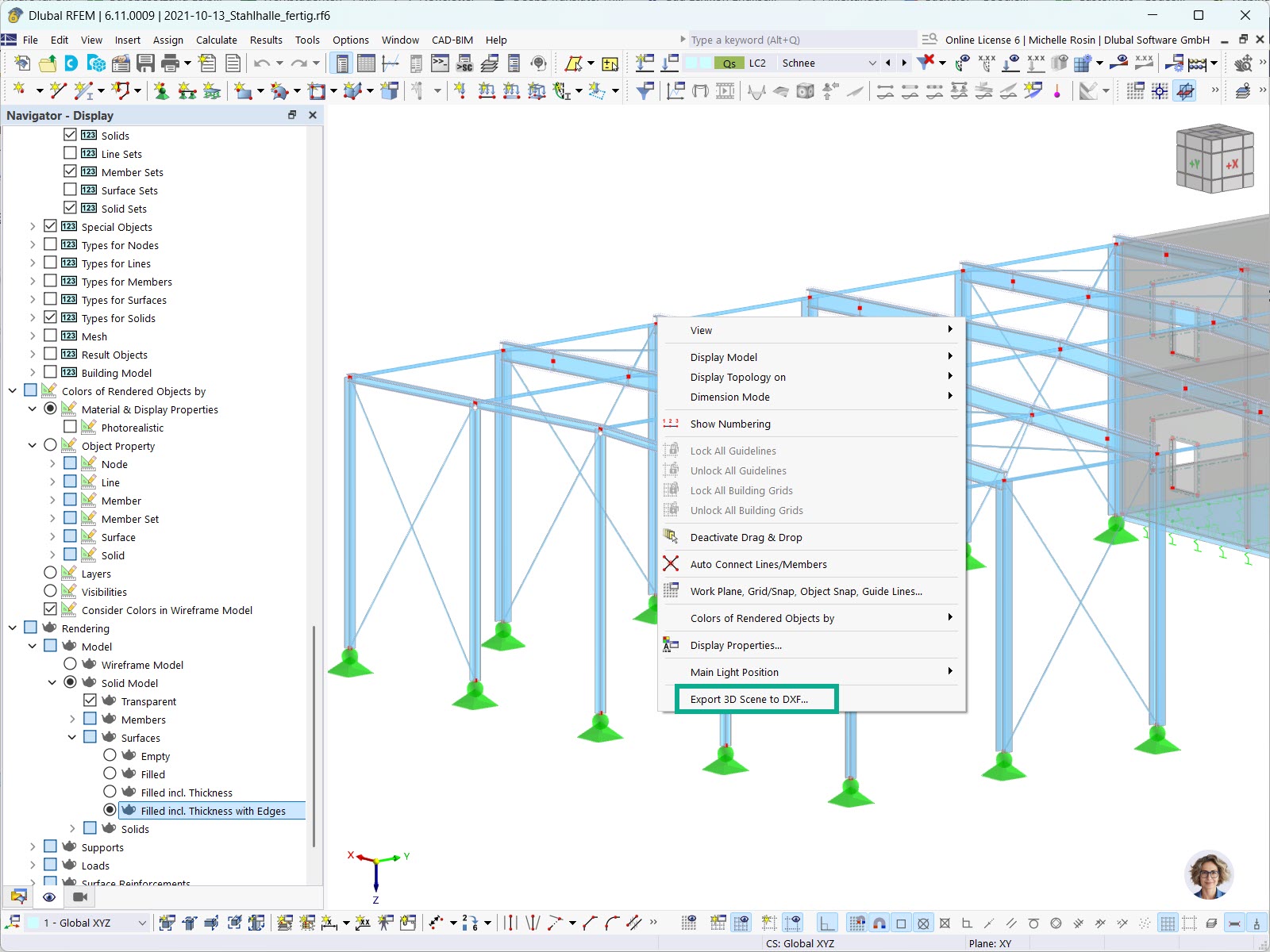 Export 3D scén v souborech DXF, včetně linií a grafik, které jsou viditelné v renderování.