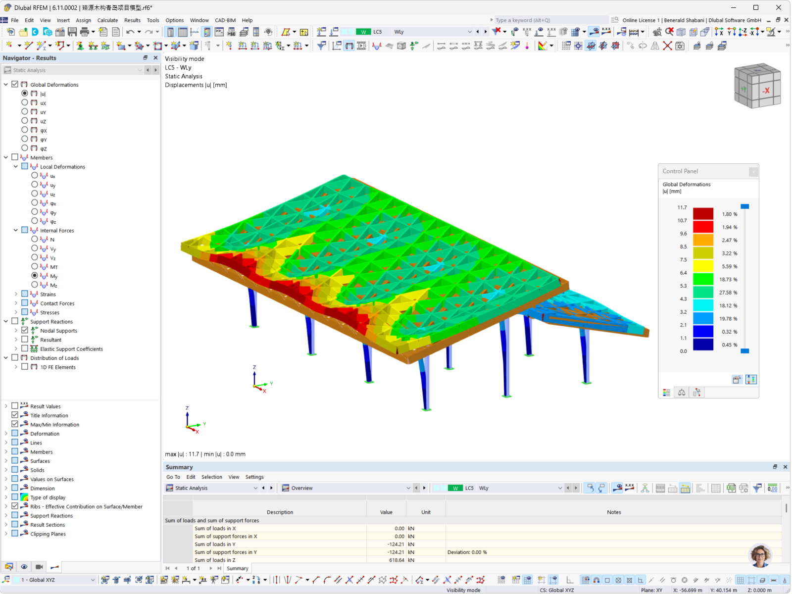 Analýza deformací dřevěné příhradové střechy s využitím programu RFEM a přesné analýzy konstrukce.