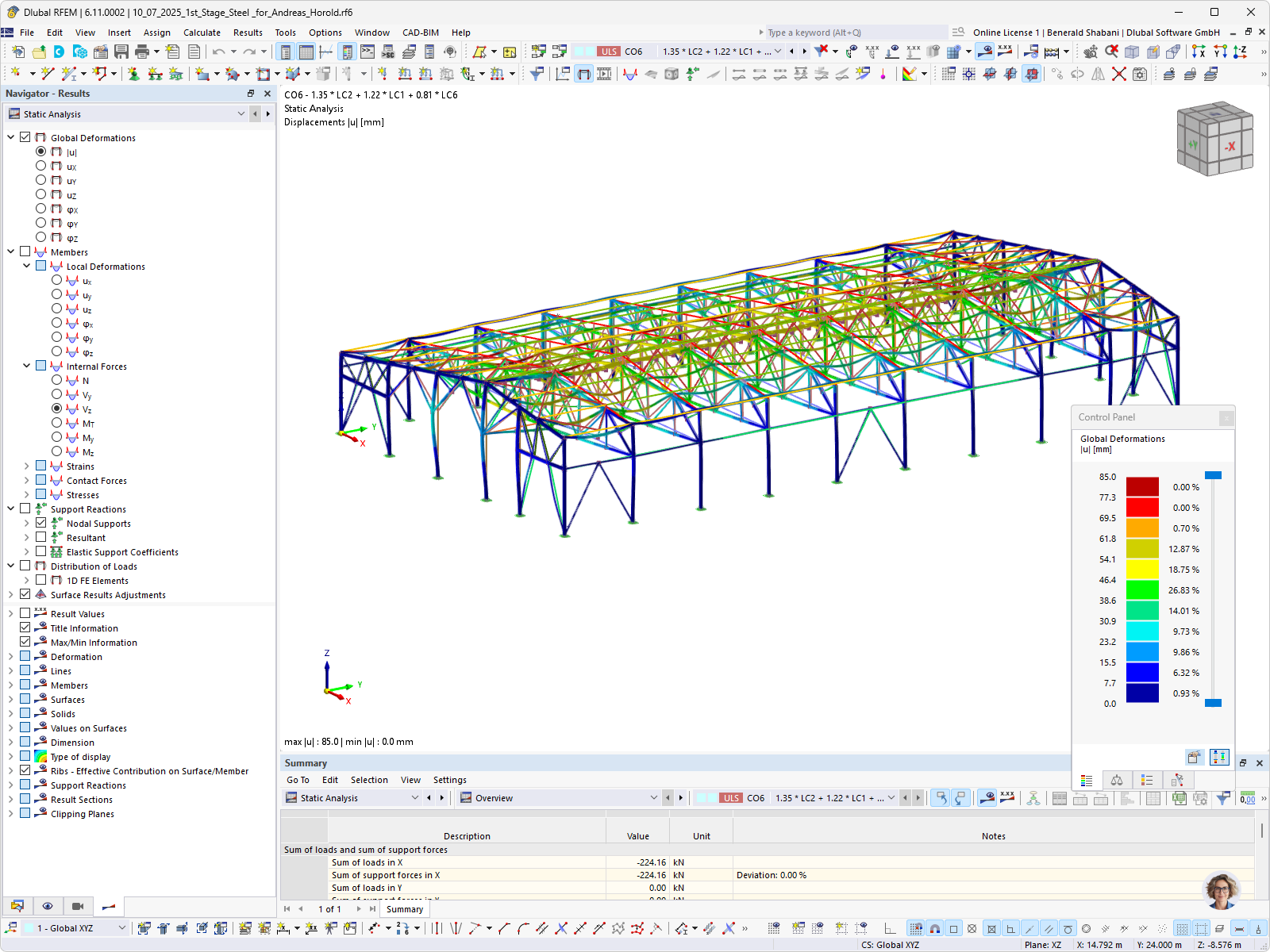 Analýza deformací ocelové konstrukce v programu RFEM