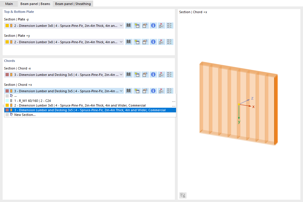 Zadání různých průřezů pro okrajová žebra