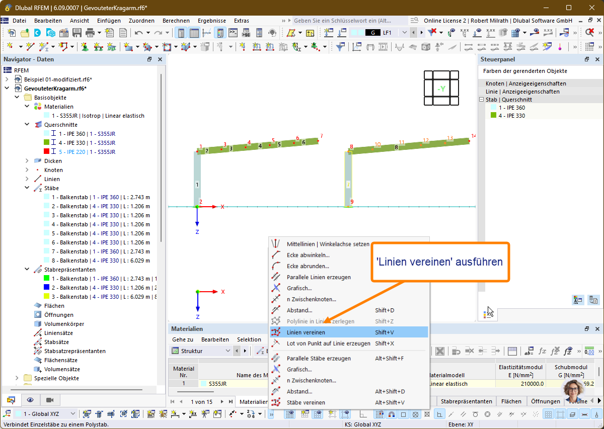 FAQ 005666 | Sloučení více prutů do jednoho | Převod uzlů na prutu