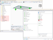 Obrázek znázorňuje aktivaci addonu Posouzení skleněných konstrukcí v RFEM 6 a ukazuje rozhraní programu.